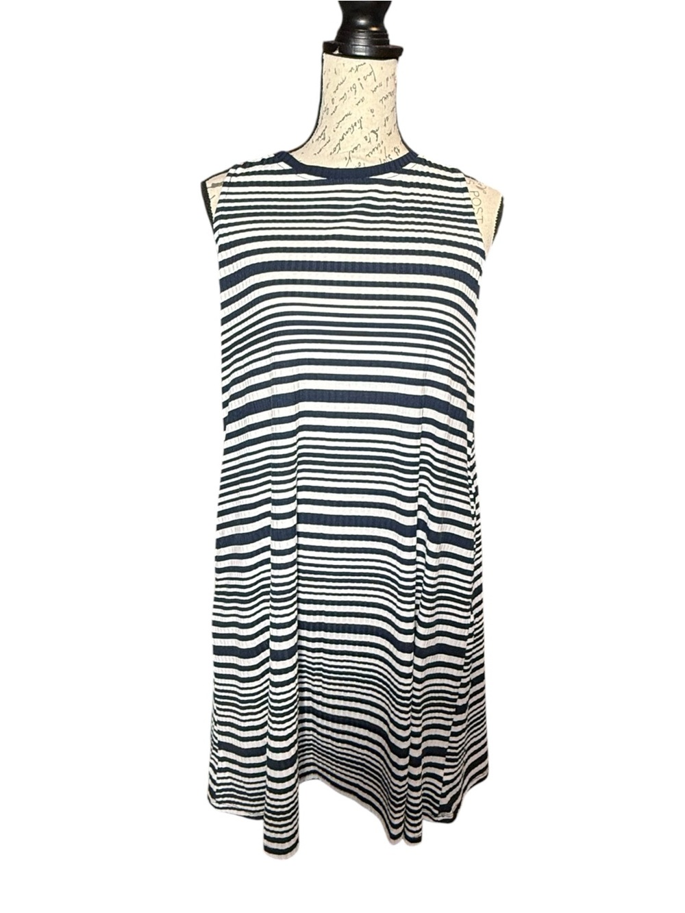LuLaRoe Charlotte  Sleeveless Navy and White Striped Swing Dress Size Medium NWT